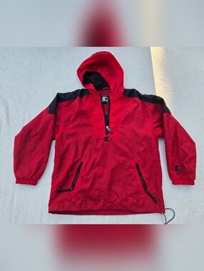 Starter Vintage Red and Black 1/4 Zip Windbreaker Hoodie Womens M
